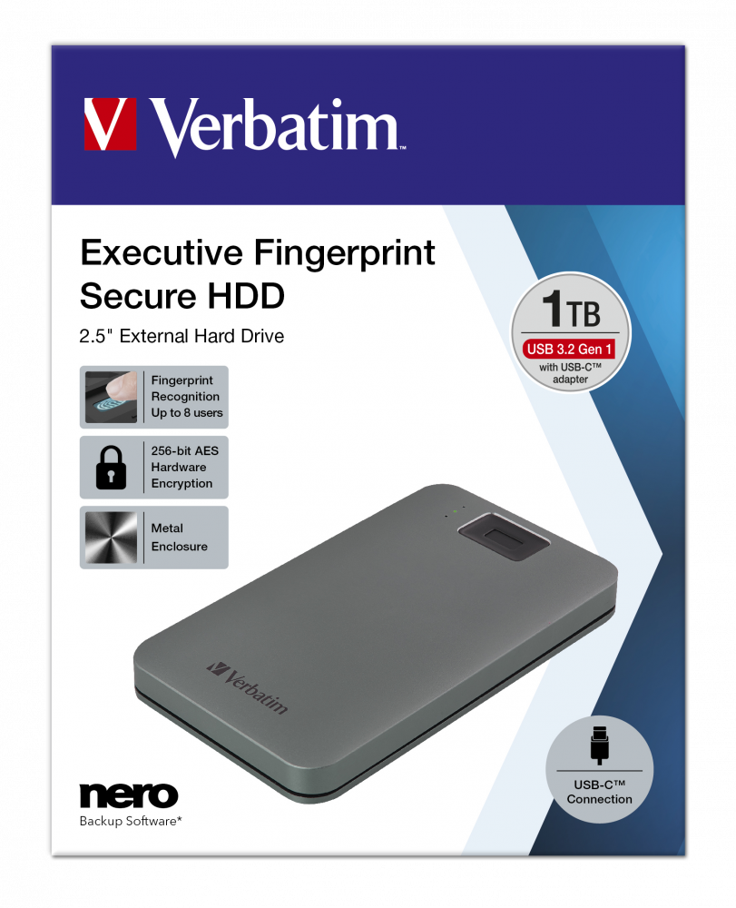 Executive zaštićen otiskom prsta Prijenosni USB-C tvrdi disk od 1 TB