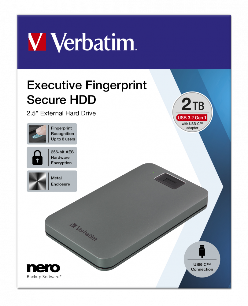 Executive zaštićen otiskom prsta Prijenosni USB-C tvrdi disk od 2 TB