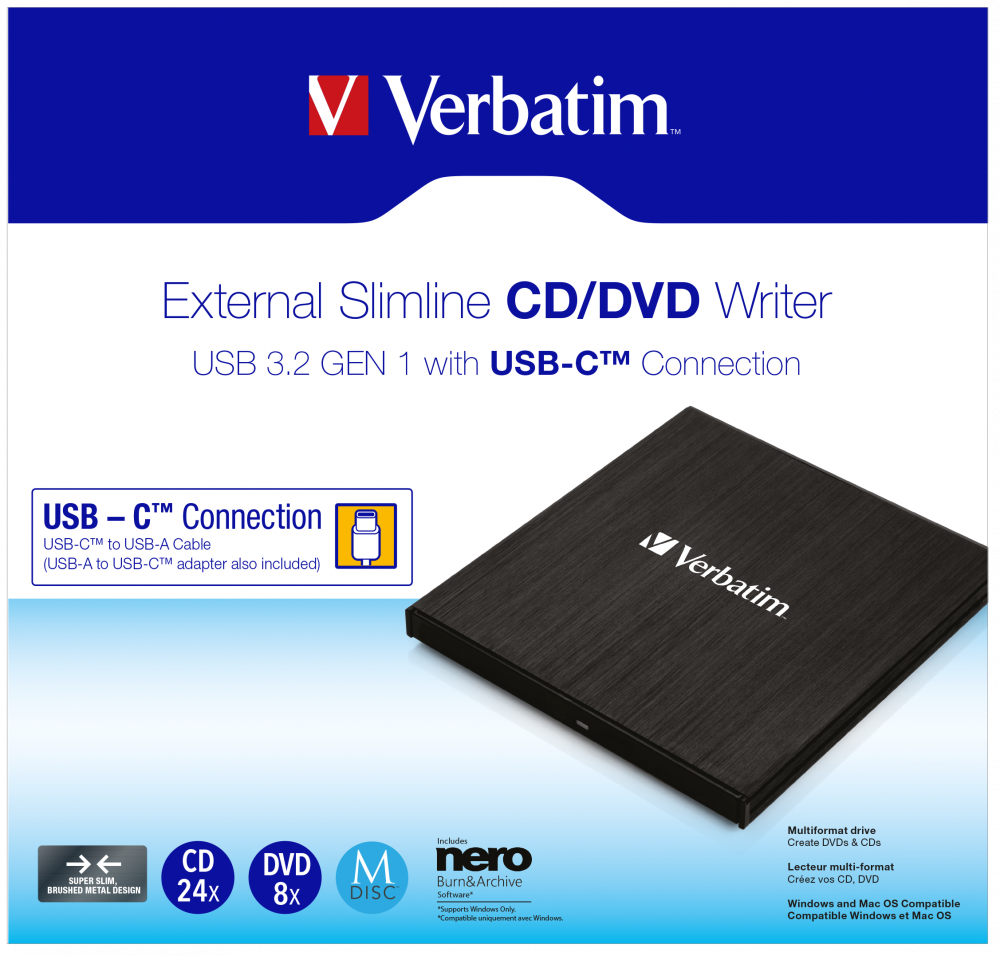 Vanjski tanki CD/DVD pisač s priključkom USB-C