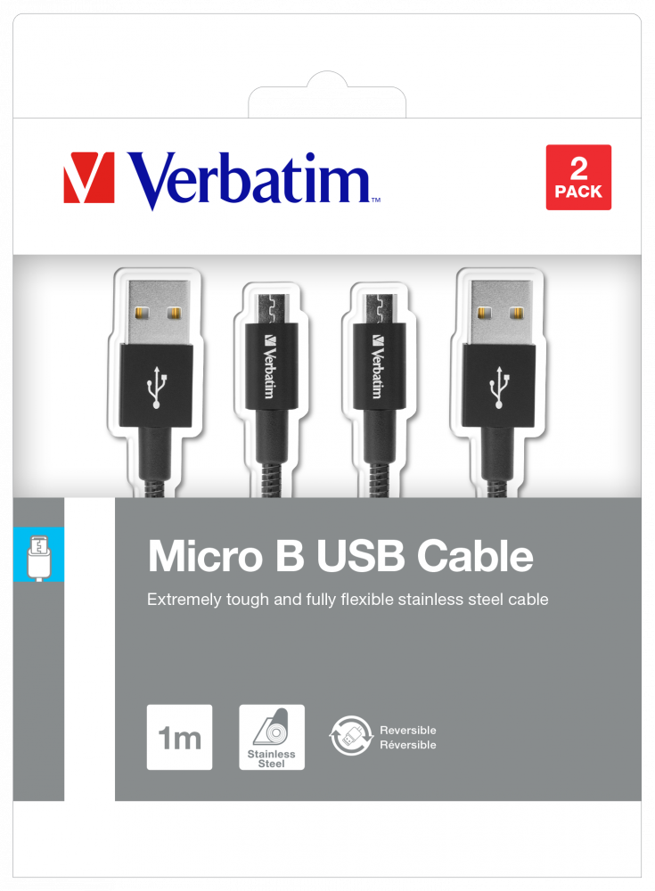 Pakiranje od dva crna mikro USB kabela od nehrđajućeg čelika za sinkroniziranje i punjenje