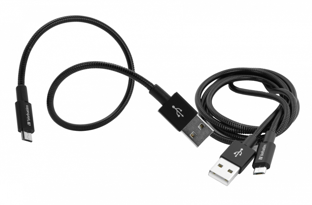 Pakiranje od dva crna mikro USB kabela za sinkroniziranje i punjenje, dužine 100 cm i 30 cm