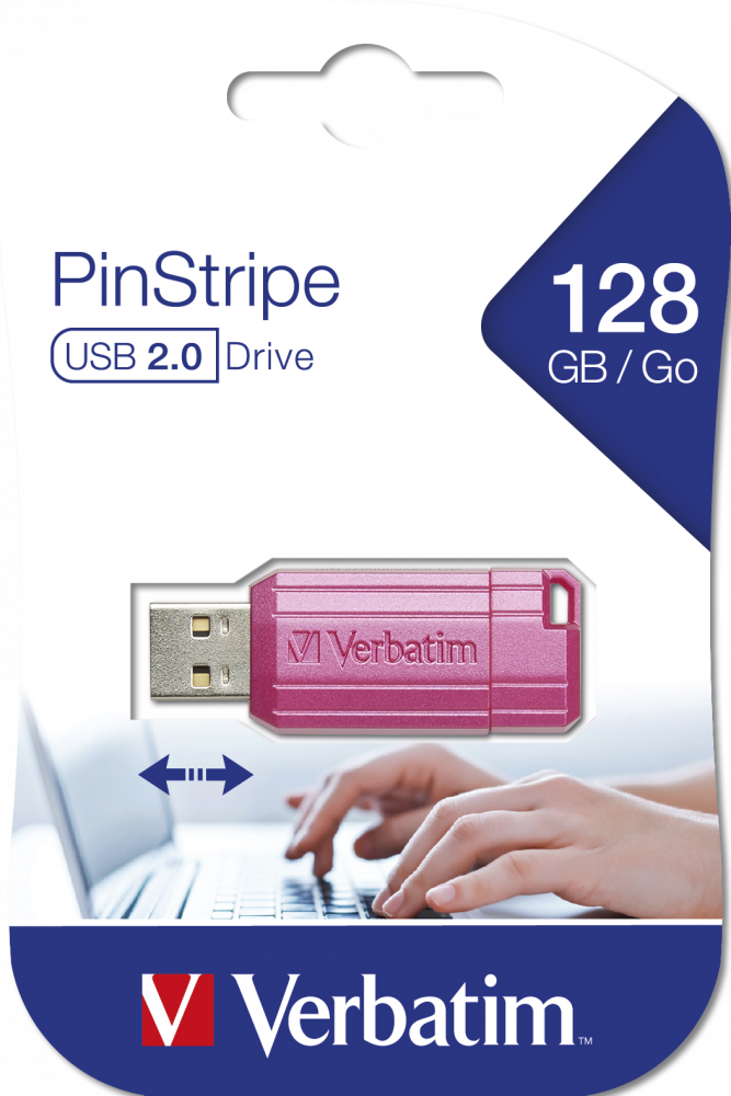 PinStripe USB Drive 128GB Hot Pink